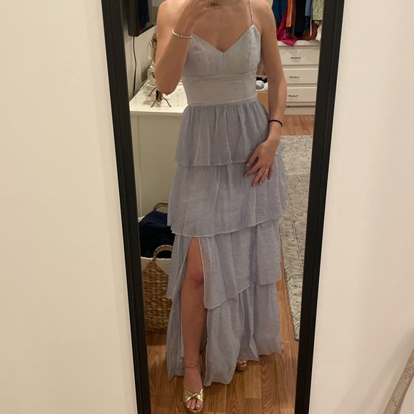 Amanda Uprichard Ruffled Thaddea Gown in Blue and White stripes - Picture 3 of 10